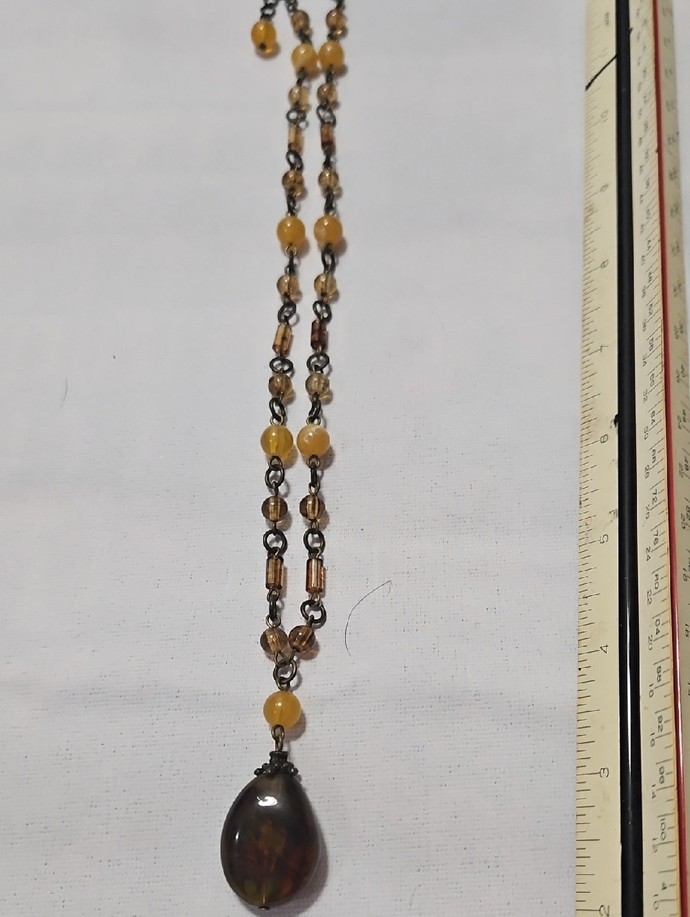 Yellow and Brown Bead Drop Pendant Necklace